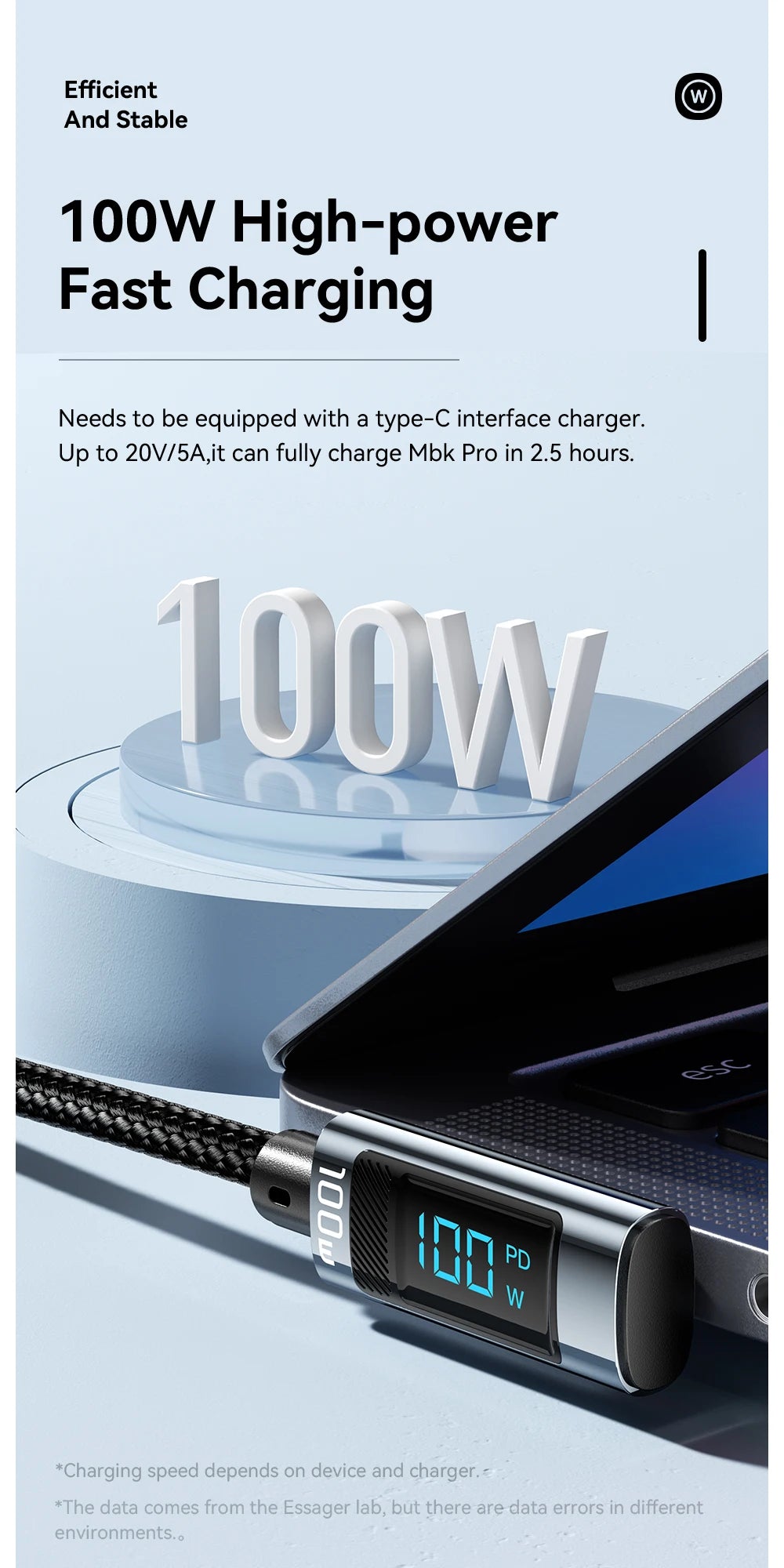 Essager 100W USB-C Fast Charging Cable with LED Display