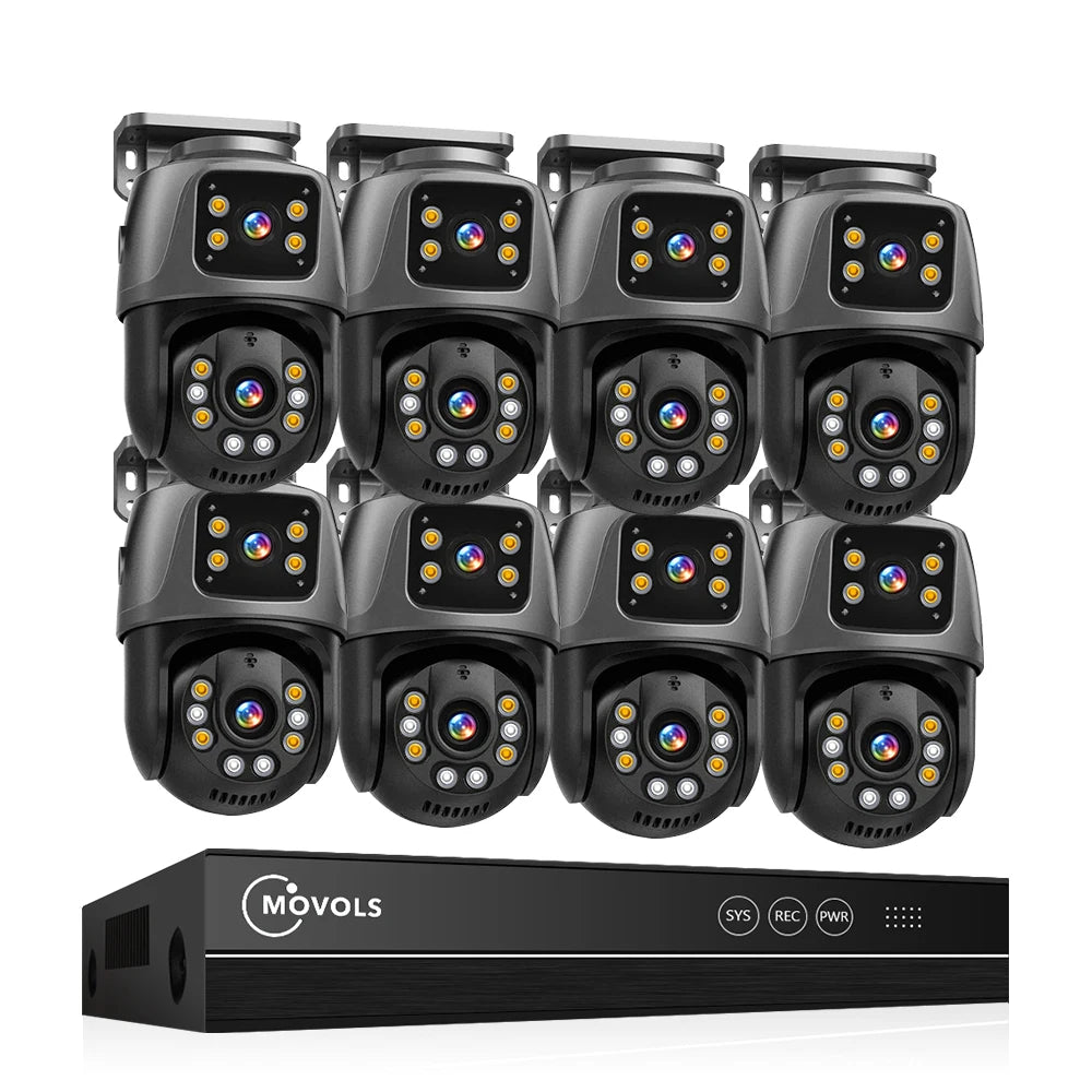 Movols 6MP PoE Dual-Lens PTZ Security Camera System with 16CH NVR