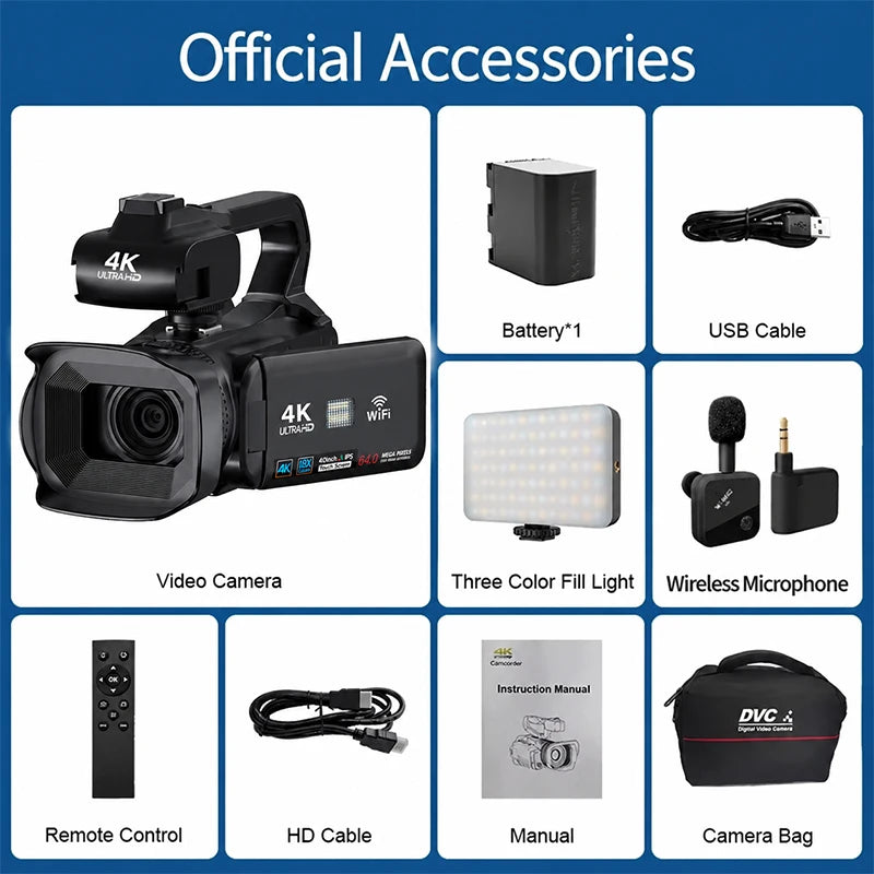 4K 64MP WiFi Vlogging Camcorder with Night Vision
