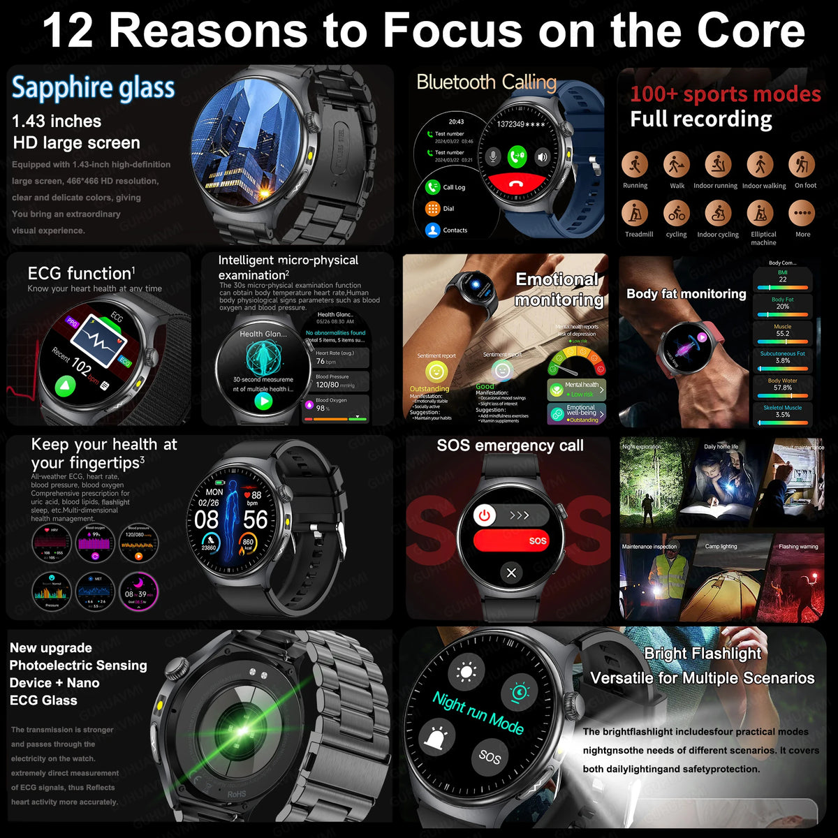 2026 Health Smartwatch with ECG, PPG, Bluetooth Calling & Wellness Tracking
