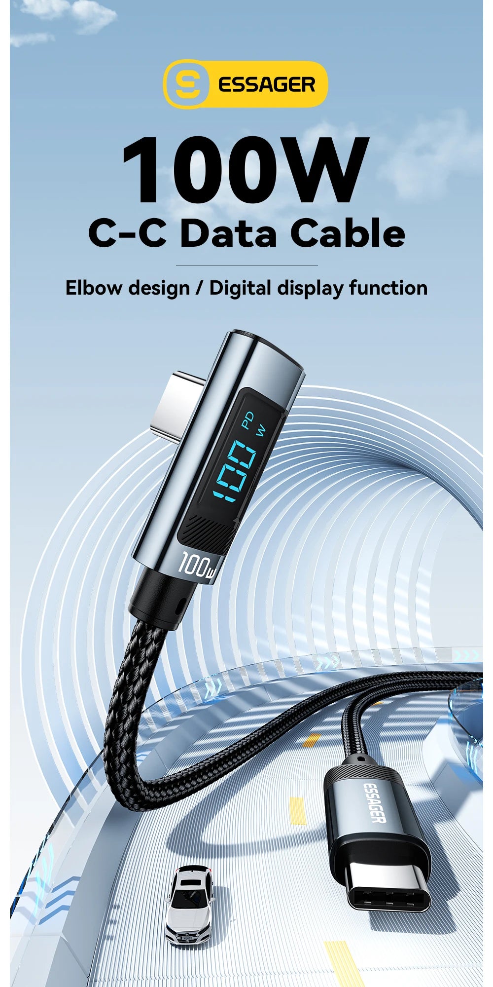 Essager 100W USB-C Fast Charging Cable with LED Display