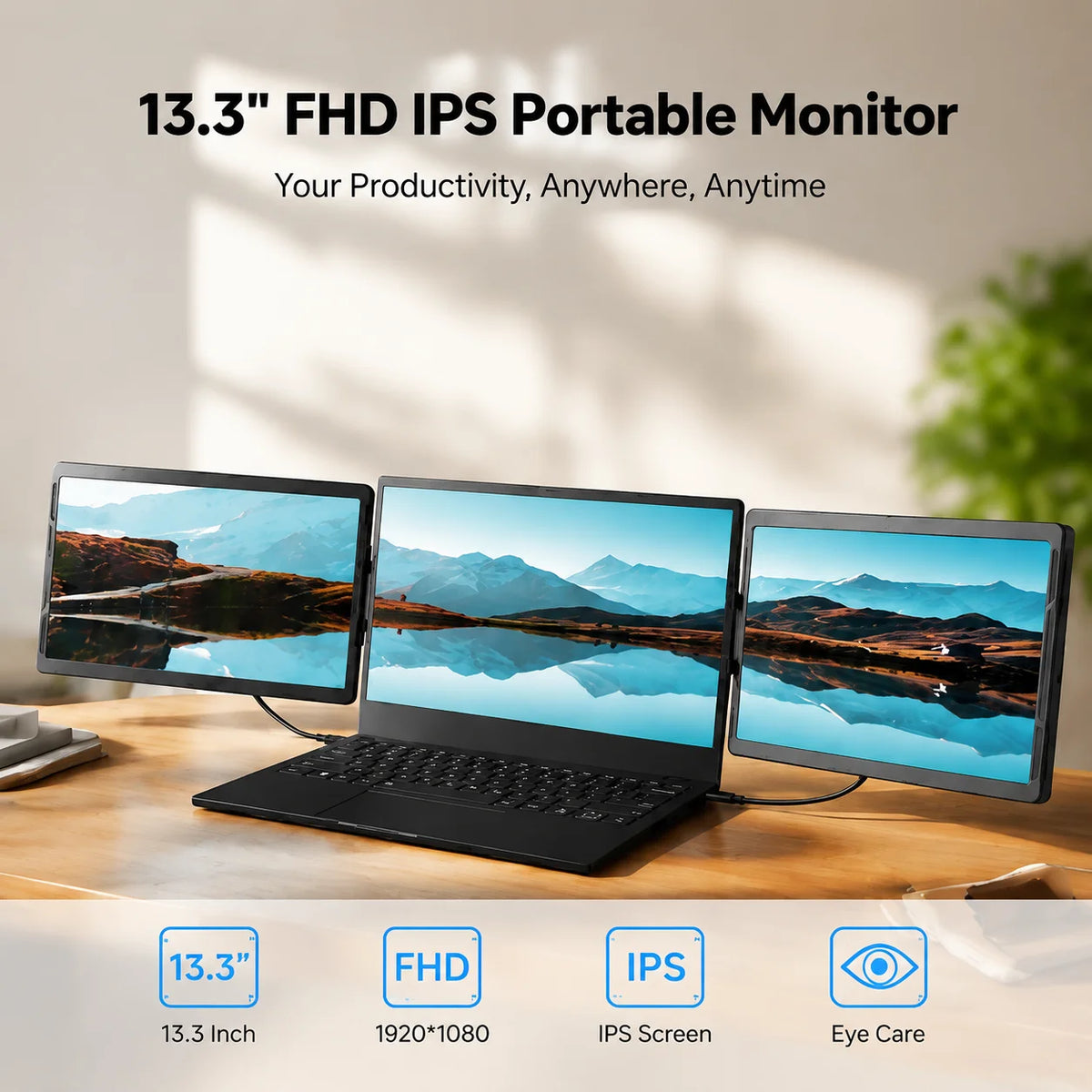 13.3-inch Portable Dual-Screen Monitor Extender with USB-C & HDMI