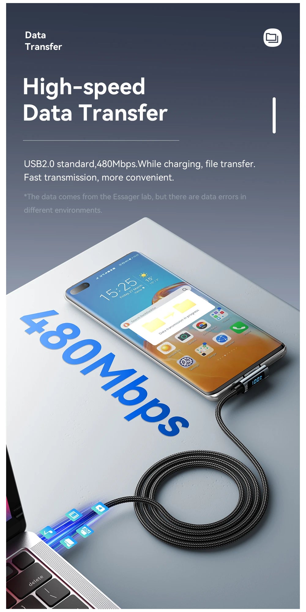 Essager 100W USB-C Fast Charging Cable with LED Display