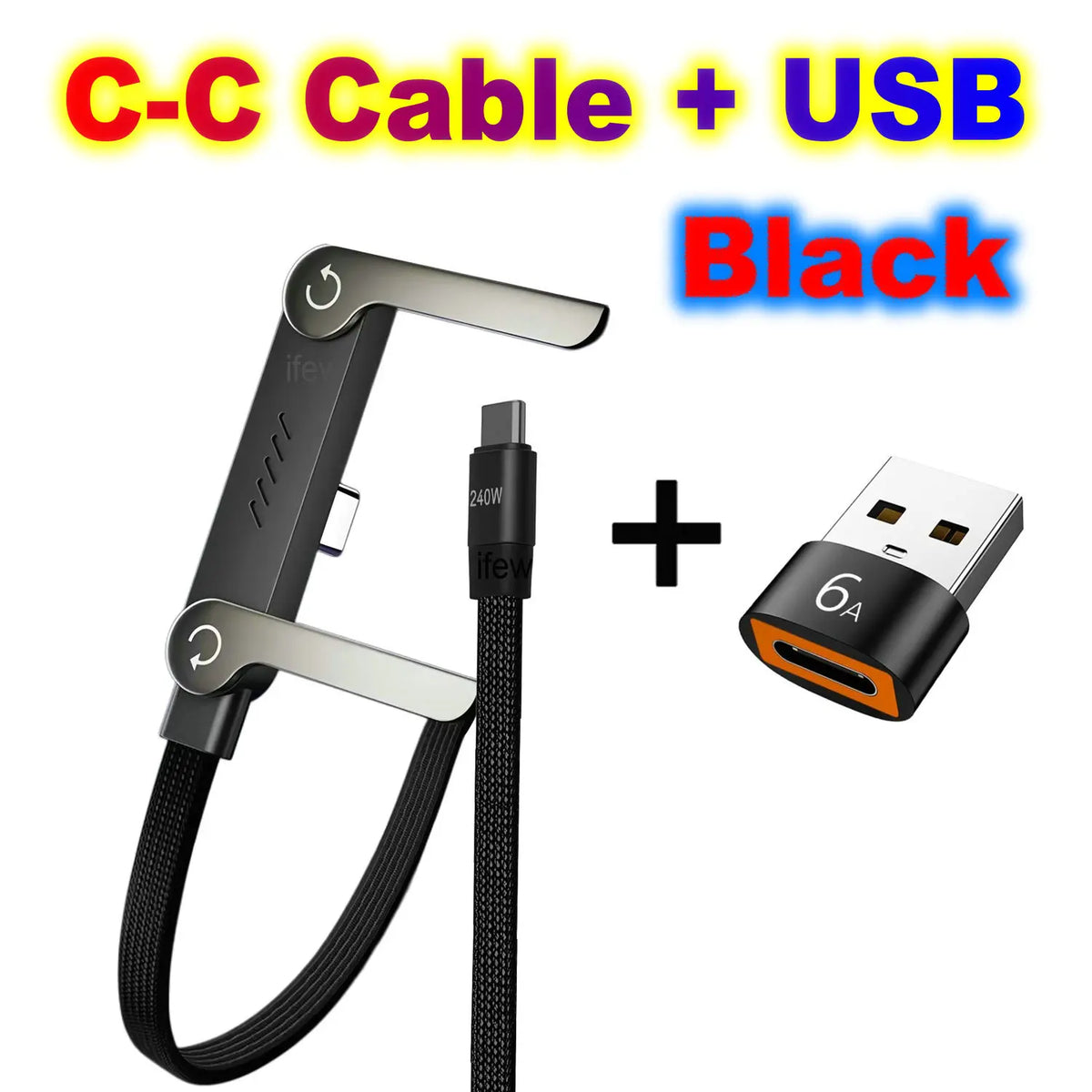 240W USB-C Flat Charging Cable with Foldable Phone Stand