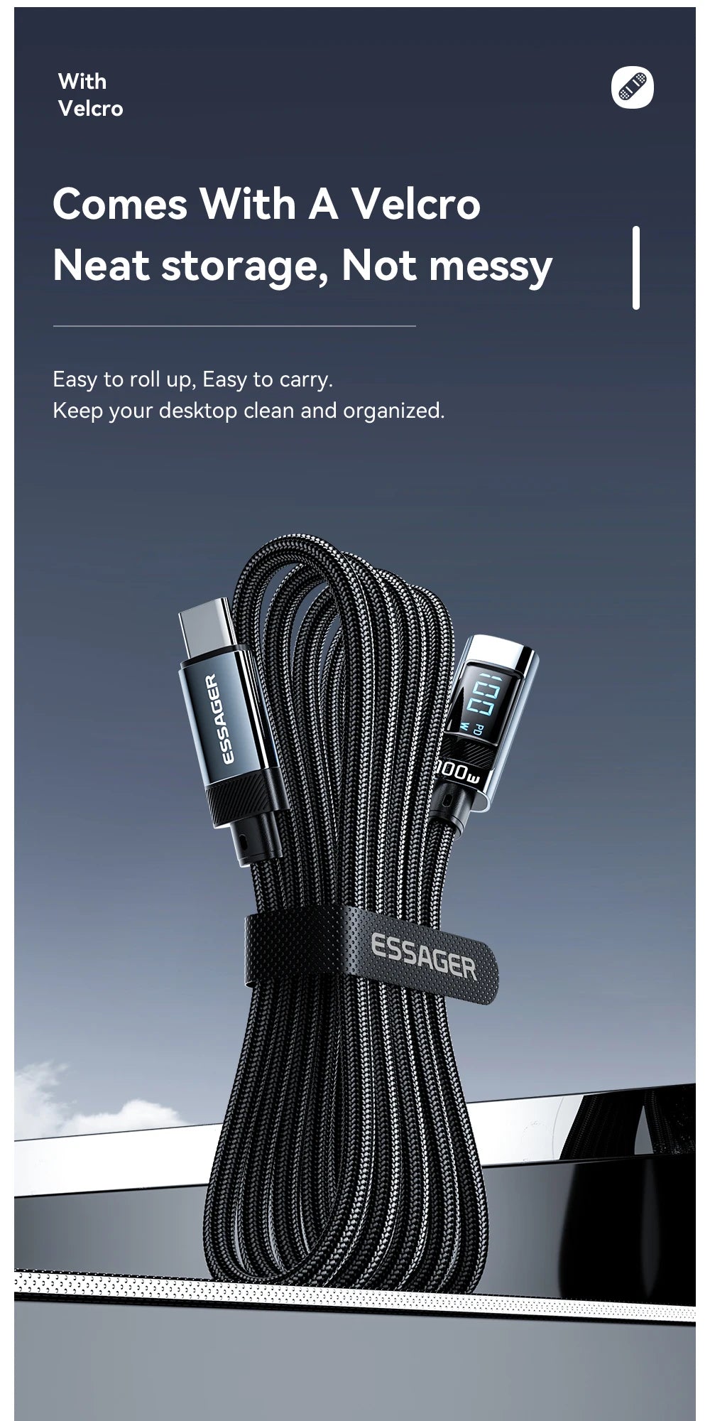 Essager 100W USB-C Fast Charging Cable with LED Display