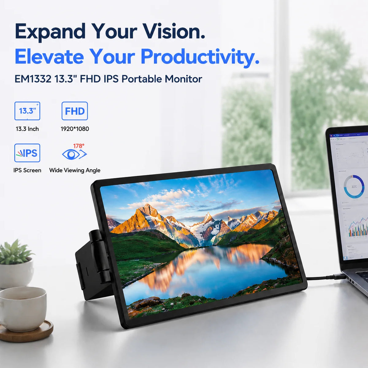 13.3-inch Portable Dual-Screen Monitor Extender with USB-C & HDMI
