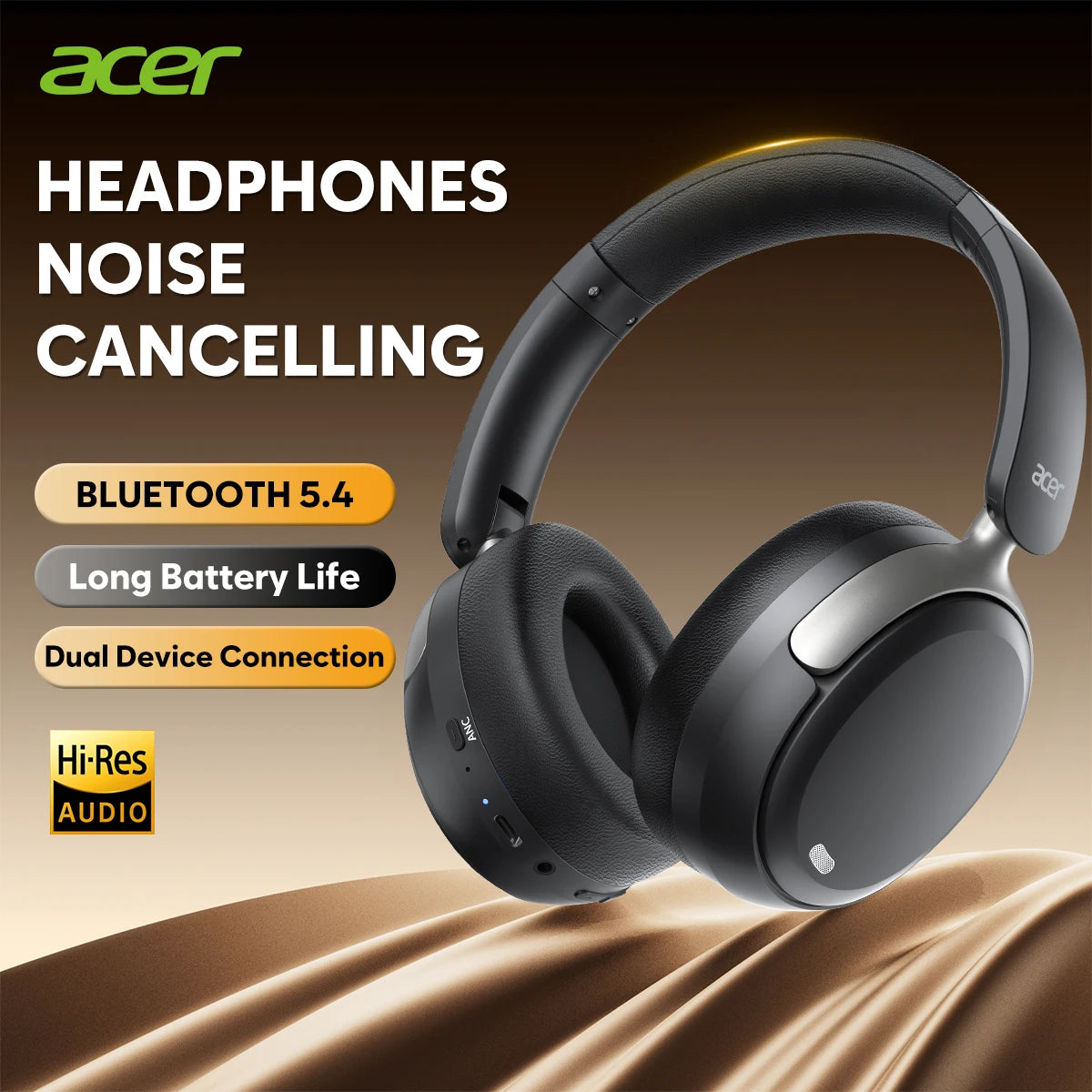 Acer OHR516 ANC Wireless Over‑Ear Headphones with Hi‑Res Spatial Audio